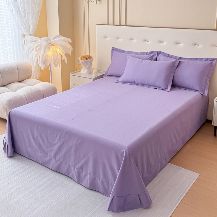 91家纺网 家纺一手货源 找家纺 铭浩 2025新款纯棉棉加厚磨毛升级喷气面料全棉四件套三件套 简纯-雪青