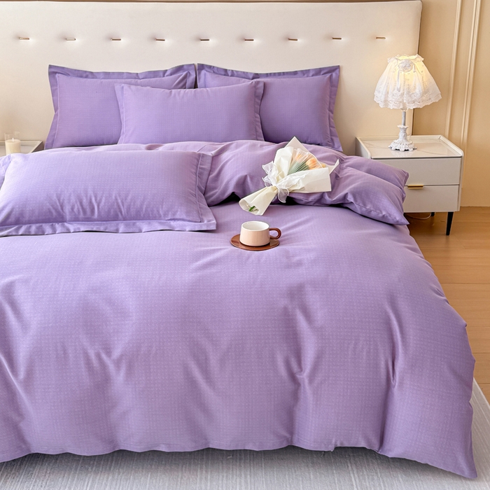 91家纺网 家纺一手货源 找家纺 铭浩 2025新款纯棉棉加厚磨毛升级喷气面料全棉四件套三件套 简纯-雪青