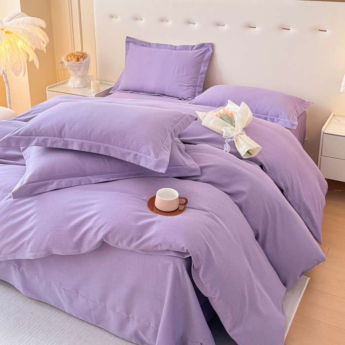 91家纺网 家纺一手货源 找家纺 铭浩 2025新款纯棉棉加厚磨毛升级喷气面料全棉四件套三件套 简纯-雪青