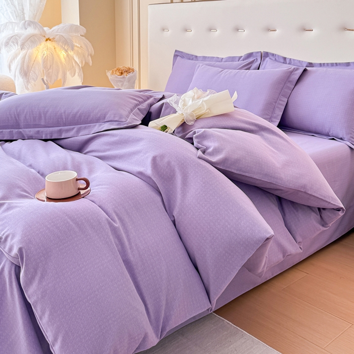 91家纺网 家纺一手货源 找家纺 铭浩 2025新款纯棉棉加厚磨毛升级喷气面料全棉四件套三件套 简纯-雪青