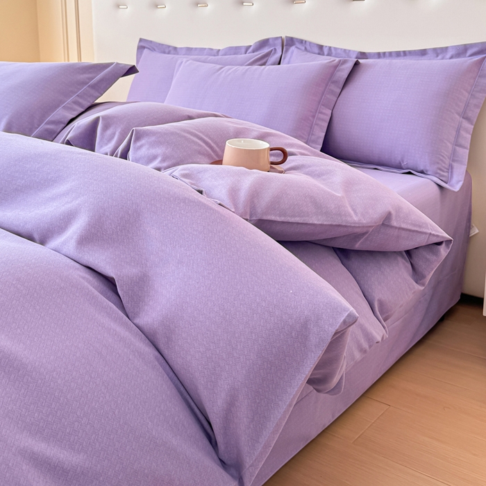 91家纺网 家纺一手货源 找家纺 铭浩 2025新款纯棉棉加厚磨毛升级喷气面料全棉四件套三件套 简纯-雪青