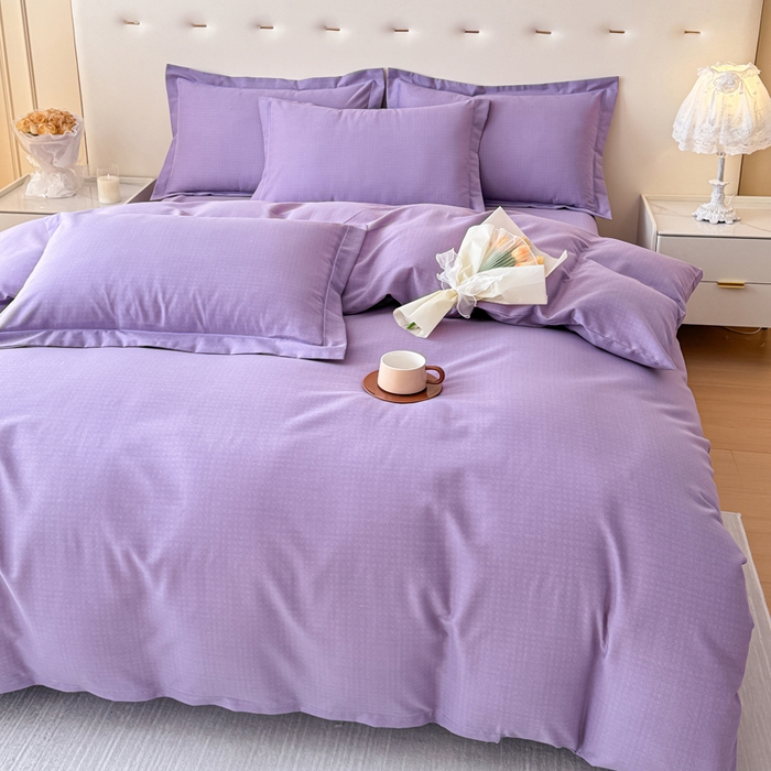 91家纺网 家纺一手货源 找家纺 铭浩 2025新款纯棉棉加厚磨毛升级喷气面料全棉四件套三件套 简纯-雪青