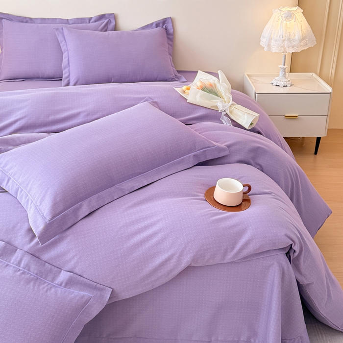 91家纺网 家纺一手货源 找家纺 铭浩 2025新款纯棉棉加厚磨毛升级喷气面料全棉四件套三件套 简纯-雪青