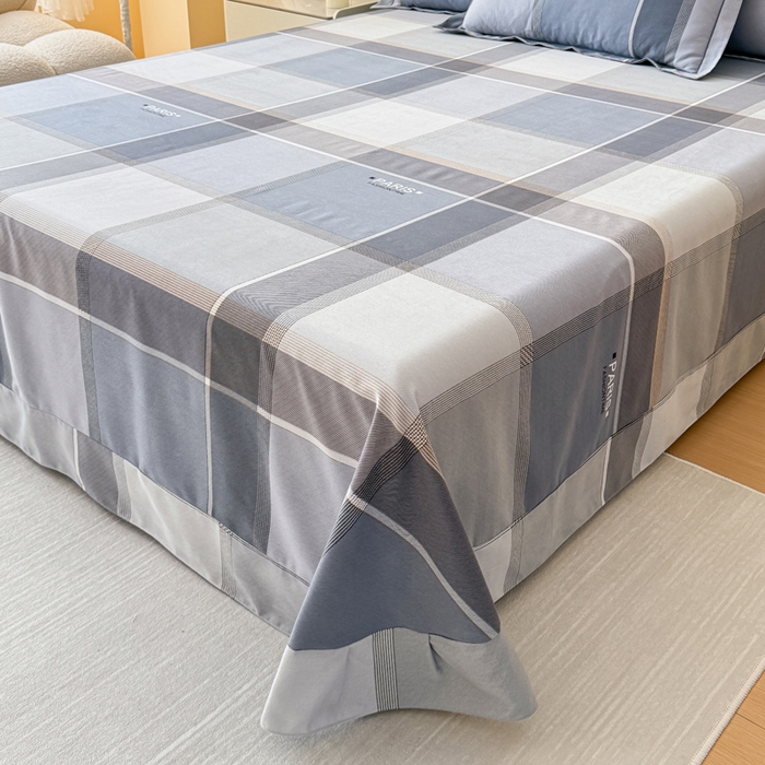 91家纺网 家纺一手货源 找家纺 铭浩 2025新款纯棉棉加厚磨毛升级喷气面料全棉四件套三件套 律动格彩-蓝