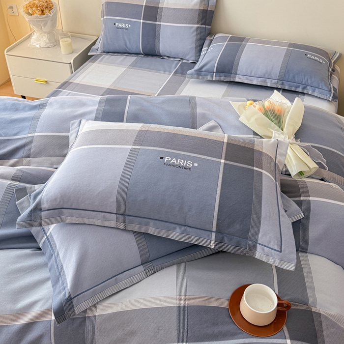 91家纺网 家纺一手货源 找家纺 铭浩 2025新款纯棉棉加厚磨毛升级喷气面料全棉四件套三件套 律动格彩-蓝