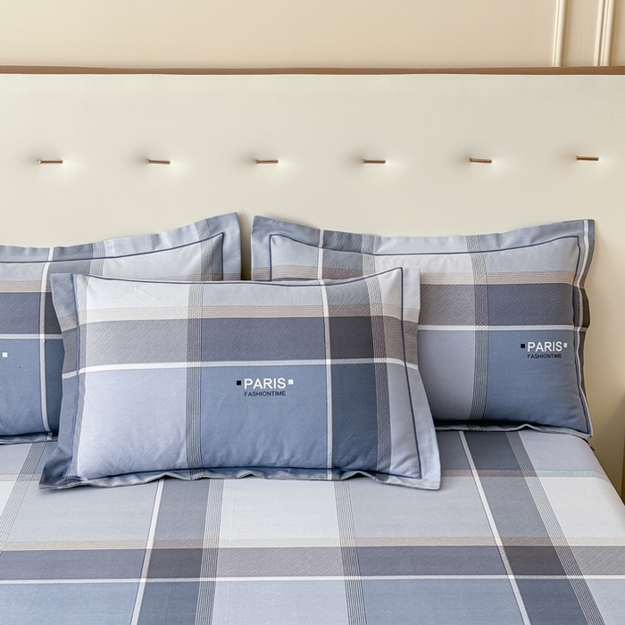 91家纺网 家纺一手货源 找家纺 铭浩 2025新款纯棉棉加厚磨毛升级喷气面料全棉四件套三件套 律动格彩-蓝