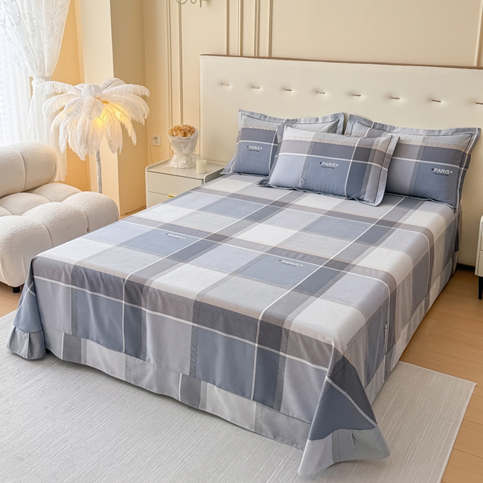 91家纺网 家纺一手货源 找家纺 铭浩 2025新款纯棉棉加厚磨毛升级喷气面料全棉四件套三件套 律动格彩-蓝