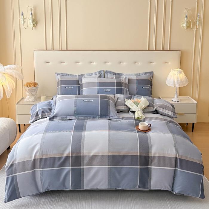 铭浩 2025新款纯棉棉加厚磨毛升级喷气面料全棉四件套三件套 律动格彩-蓝