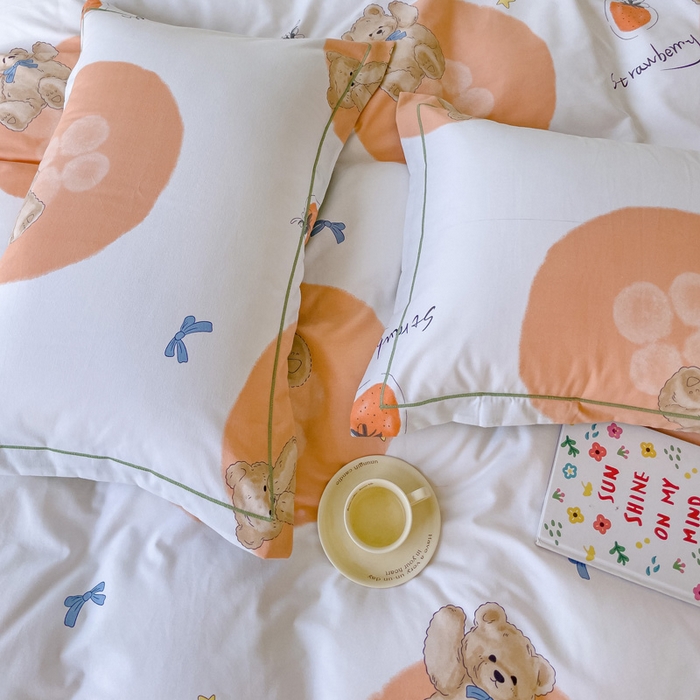 91家纺网 家纺一手货源 找家纺 铭浩 2025新款纯棉棉加厚磨毛升级喷气面料全棉四件套三件套 尼多熊-桔