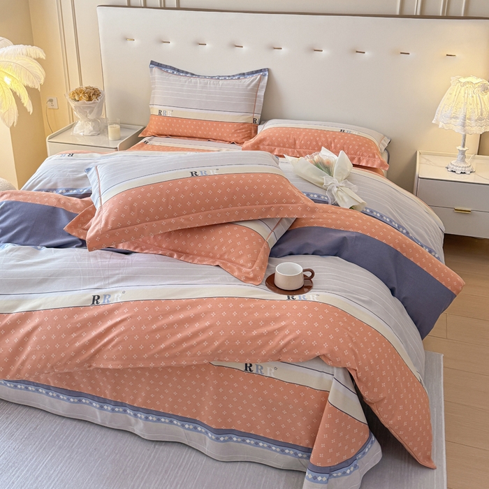 91家纺网 家纺一手货源 找家纺 铭浩 2025新款纯棉棉加厚磨毛升级喷气面料全棉四件套三件套 生活情调-橘