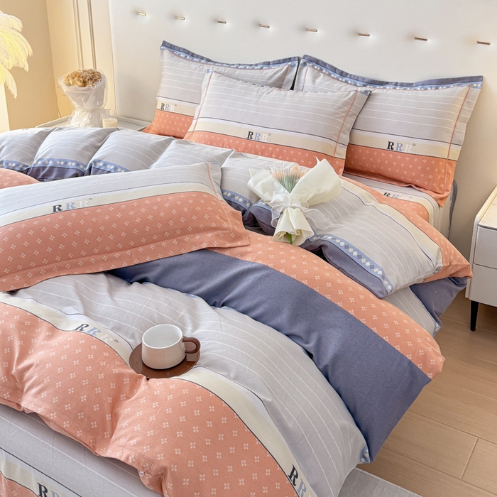 91家纺网 家纺一手货源 找家纺 铭浩 2025新款纯棉棉加厚磨毛升级喷气面料全棉四件套三件套 生活情调-橘