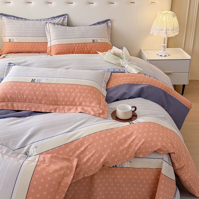 91家纺网 家纺一手货源 找家纺 铭浩 2025新款纯棉棉加厚磨毛升级喷气面料全棉四件套三件套 生活情调-橘