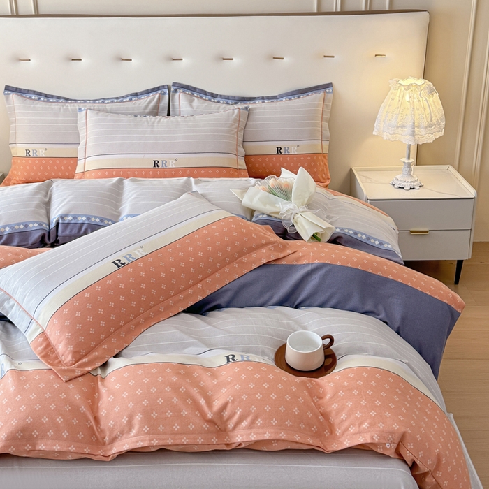 91家纺网 家纺一手货源 找家纺 铭浩 2025新款纯棉棉加厚磨毛升级喷气面料全棉四件套三件套 生活情调-橘