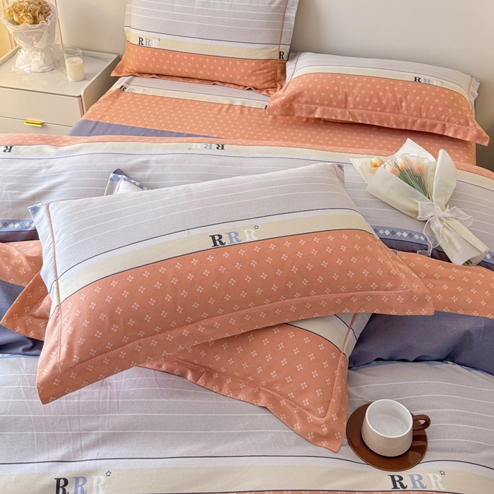 91家纺网 家纺一手货源 找家纺 铭浩 2025新款纯棉棉加厚磨毛升级喷气面料全棉四件套三件套 生活情调-橘