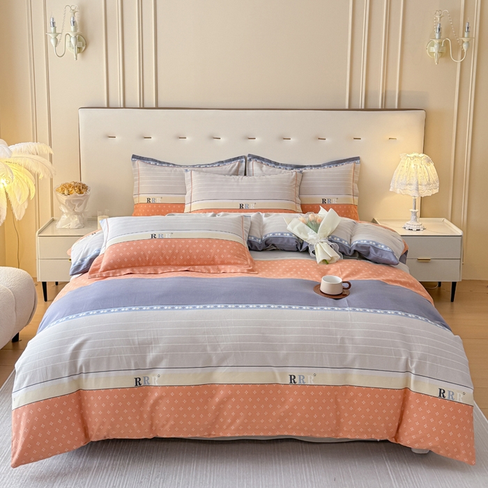 铭浩 2025新款纯棉棉加厚磨毛升级喷气面料全棉四件套三件套 生活情调-橘