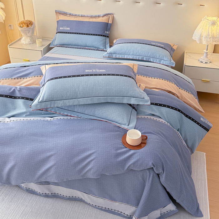 91家纺网 家纺一手货源 找家纺 铭浩 2025新款纯棉棉加厚磨毛升级喷气面料全棉四件套三件套 圣地亚-蓝