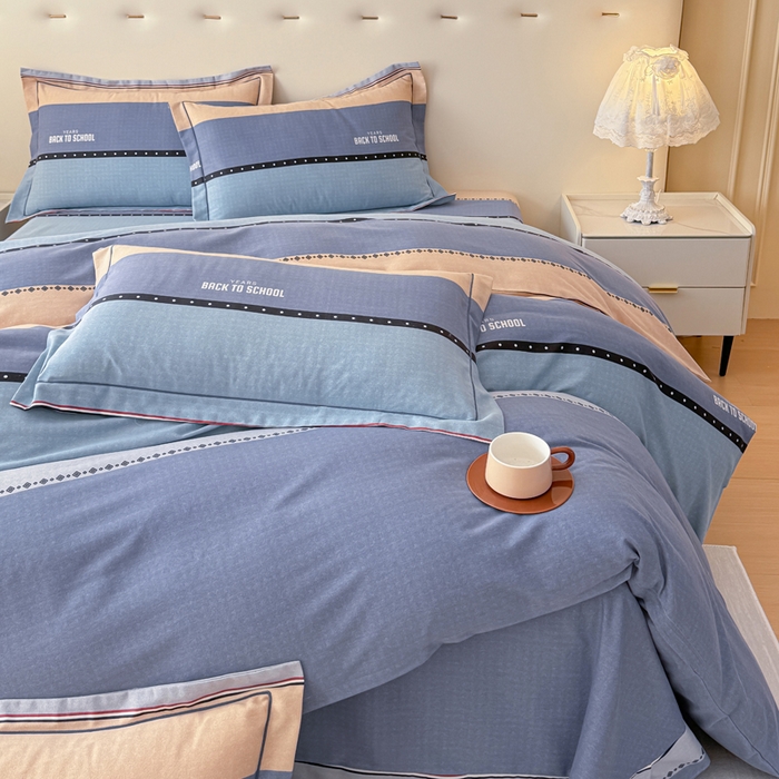 91家纺网 家纺一手货源 找家纺 铭浩 2025新款纯棉棉加厚磨毛升级喷气面料全棉四件套三件套 圣地亚-蓝