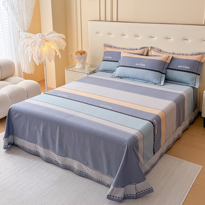 91家纺网 家纺一手货源 找家纺 铭浩 2025新款纯棉棉加厚磨毛升级喷气面料全棉四件套三件套 圣地亚-蓝