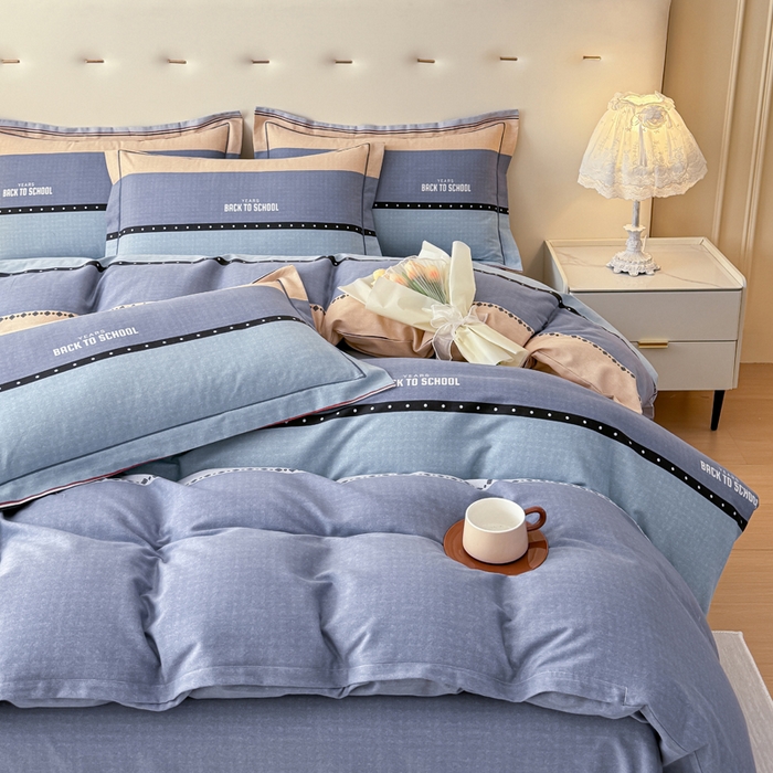 91家纺网 家纺一手货源 找家纺 铭浩 2025新款纯棉棉加厚磨毛升级喷气面料全棉四件套三件套 圣地亚-蓝