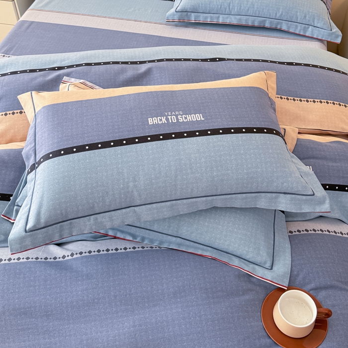 91家纺网 家纺一手货源 找家纺 铭浩 2025新款纯棉棉加厚磨毛升级喷气面料全棉四件套三件套 圣地亚-蓝