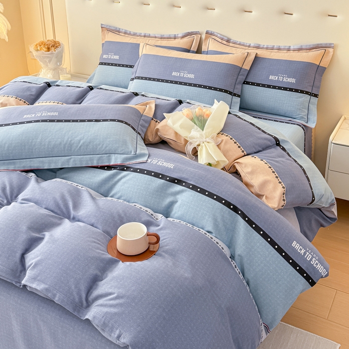 91家纺网 家纺一手货源 找家纺 铭浩 2025新款纯棉棉加厚磨毛升级喷气面料全棉四件套三件套 圣地亚-蓝