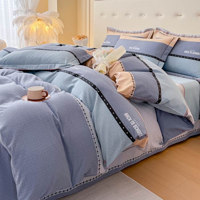 91家纺网 家纺一手货源 找家纺 铭浩 2025新款纯棉棉加厚磨毛升级喷气面料全棉四件套三件套 圣地亚-蓝