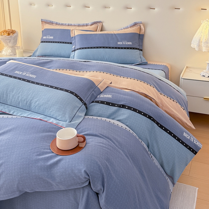 91家纺网 家纺一手货源 找家纺 铭浩 2025新款纯棉棉加厚磨毛升级喷气面料全棉四件套三件套 圣地亚-蓝