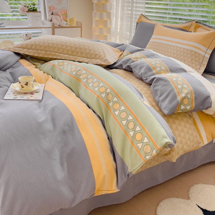 91家纺网 家纺一手货源 找家纺 铭浩 2025新款纯棉棉加厚磨毛升级喷气面料全棉四件套三件套 悉尼时光-绿