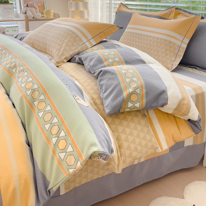 91家纺网 家纺一手货源 找家纺 铭浩 2025新款纯棉棉加厚磨毛升级喷气面料全棉四件套三件套 悉尼时光-绿