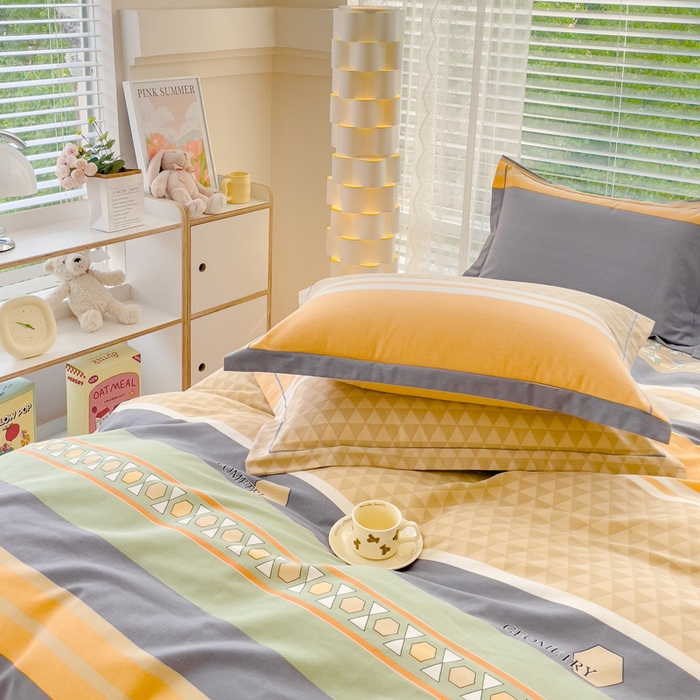 91家纺网 家纺一手货源 找家纺 铭浩 2025新款纯棉棉加厚磨毛升级喷气面料全棉四件套三件套 悉尼时光-绿