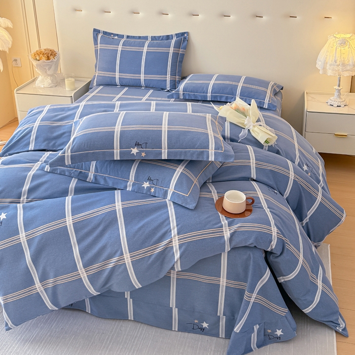 91家纺网 家纺一手货源 找家纺 铭浩 2025新款纯棉棉加厚磨毛升级喷气面料全棉四件套三件套 星之所想-蓝