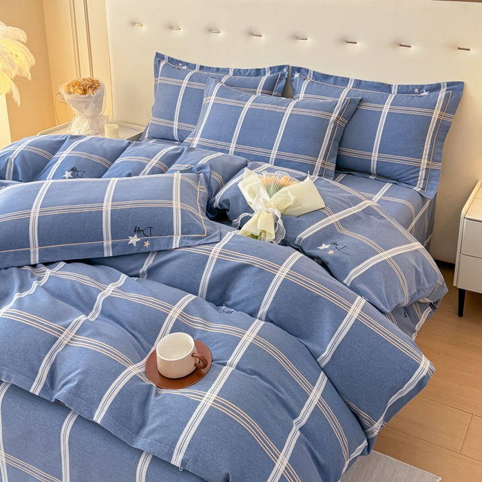 91家纺网 家纺一手货源 找家纺 铭浩 2025新款纯棉棉加厚磨毛升级喷气面料全棉四件套三件套 星之所想-蓝