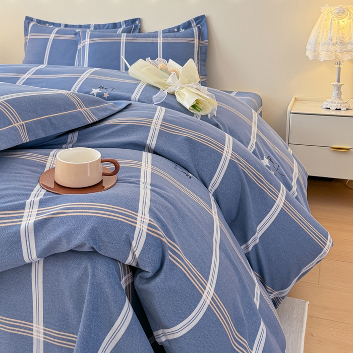 91家纺网 家纺一手货源 找家纺 铭浩 2025新款纯棉棉加厚磨毛升级喷气面料全棉四件套三件套 星之所想-蓝