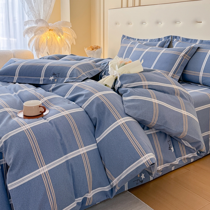 91家纺网 家纺一手货源 找家纺 铭浩 2025新款纯棉棉加厚磨毛升级喷气面料全棉四件套三件套 星之所想-蓝