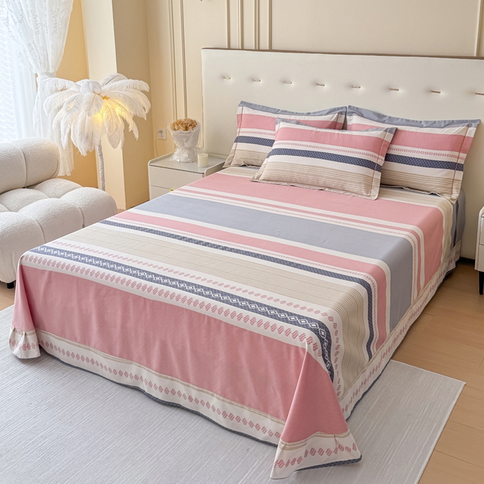 91家纺网 家纺一手货源 找家纺 铭浩 2025新款纯棉棉加厚磨毛升级喷气面料全棉四件套三件套 印象前线-粉