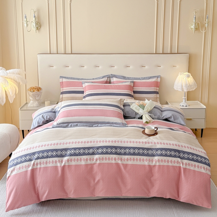 91家纺网 家纺一手货源 找家纺 铭浩 2025新款纯棉棉加厚磨毛升级喷气面料全棉四件套三件套 印象前线-粉,印象前线-粉