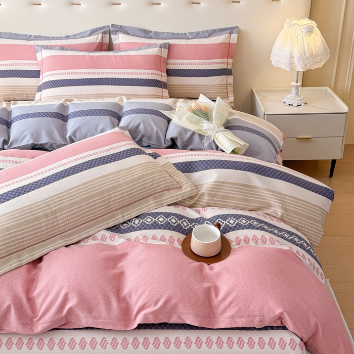 91家纺网 家纺一手货源 找家纺 铭浩 2025新款纯棉棉加厚磨毛升级喷气面料全棉四件套三件套 印象前线-粉