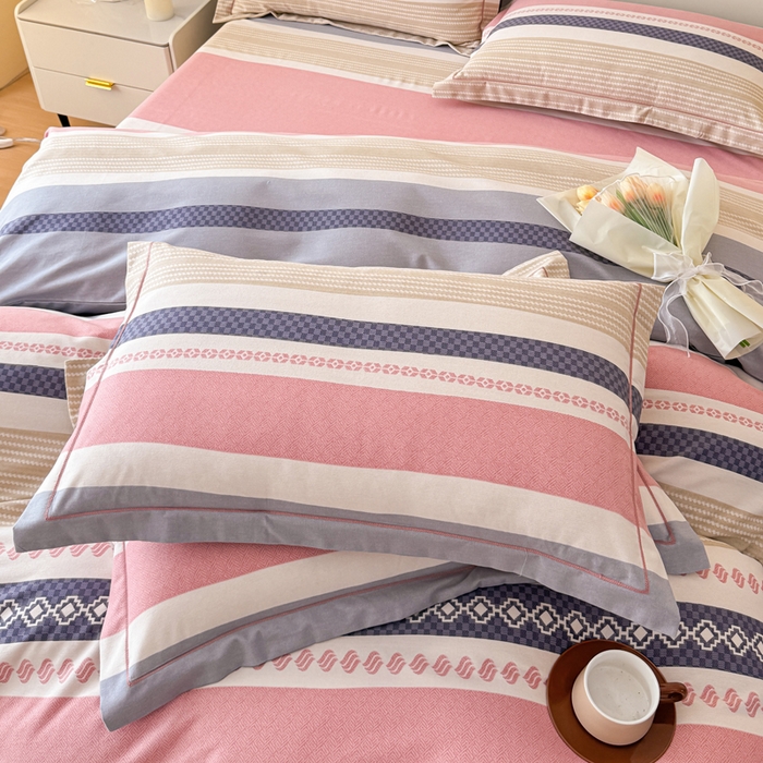 91家纺网 家纺一手货源 找家纺 铭浩 2025新款纯棉棉加厚磨毛升级喷气面料全棉四件套三件套 印象前线-粉