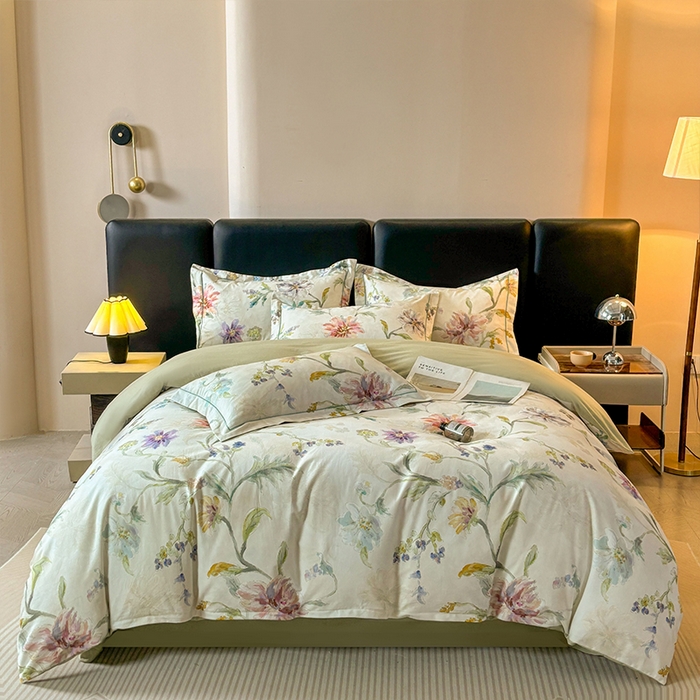 91家纺网 家纺一手货源 找家纺 帛美家纺 2025新款全棉加厚款数码印花磨毛四件套 花玉寻