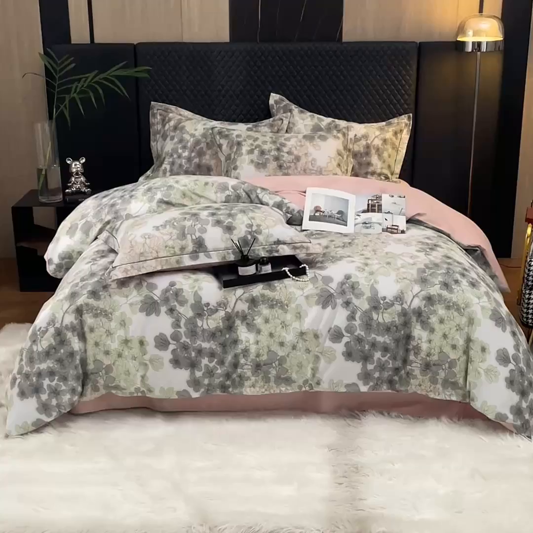 91家纺网 家纺一手货源 找家纺 帛美家纺 2025新款全棉加厚款数码印花磨毛四件套 花珊