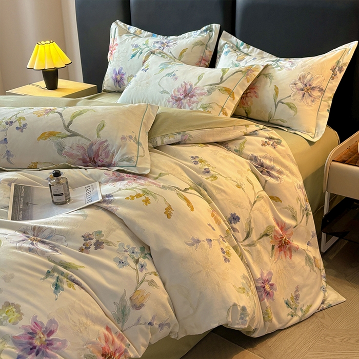 91家纺网 家纺一手货源 找家纺 帛美家纺 2025新款全棉加厚款数码印花磨毛四件套 花玉寻