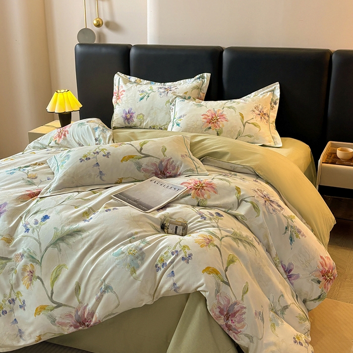 91家纺网 家纺一手货源 找家纺 帛美家纺 2025新款全棉加厚款数码印花磨毛四件套 花玉寻