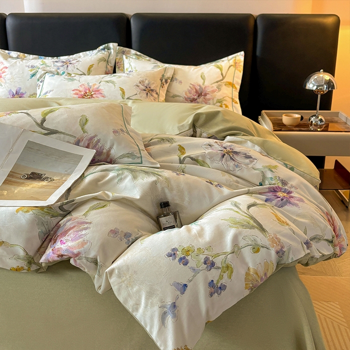 91家纺网 家纺一手货源 找家纺 帛美家纺 2025新款全棉加厚款数码印花磨毛四件套 花玉寻