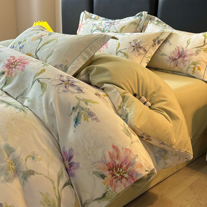 91家纺网 家纺一手货源 找家纺 帛美家纺 2025新款全棉加厚款数码印花磨毛四件套 花玉寻