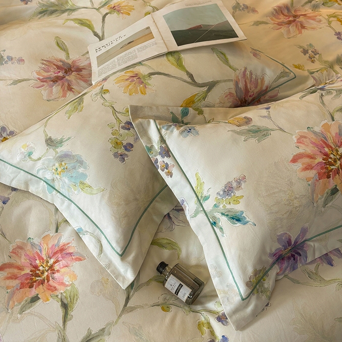 91家纺网 家纺一手货源 找家纺 帛美家纺 2025新款全棉加厚款数码印花磨毛四件套 花玉寻