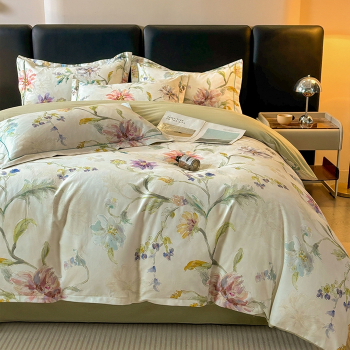 91家纺网 家纺一手货源 找家纺 帛美家纺 2025新款全棉加厚款数码印花磨毛四件套 花玉寻