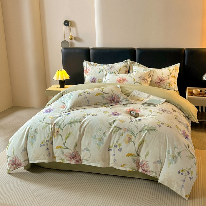 91家纺网 家纺一手货源 找家纺 帛美家纺 2025新款全棉加厚款数码印花磨毛四件套 花玉寻