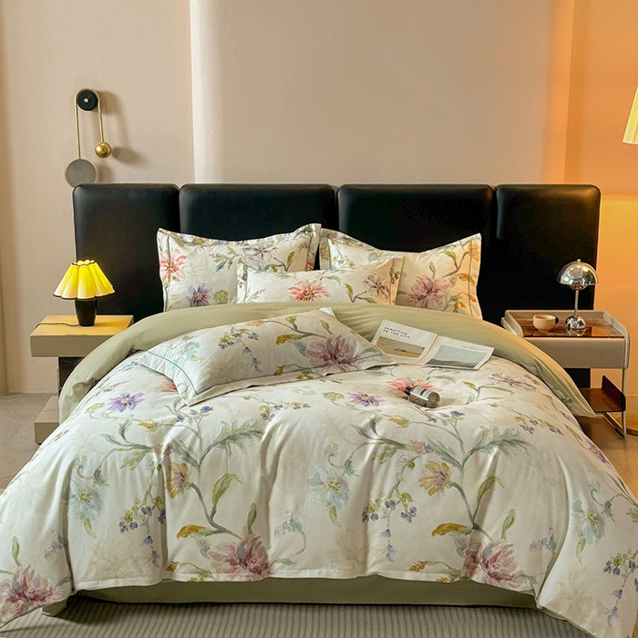 91家纺网 家纺一手货源 找家纺 帛美家纺 2025新款全棉加厚款数码印花磨毛四件套 花玉寻