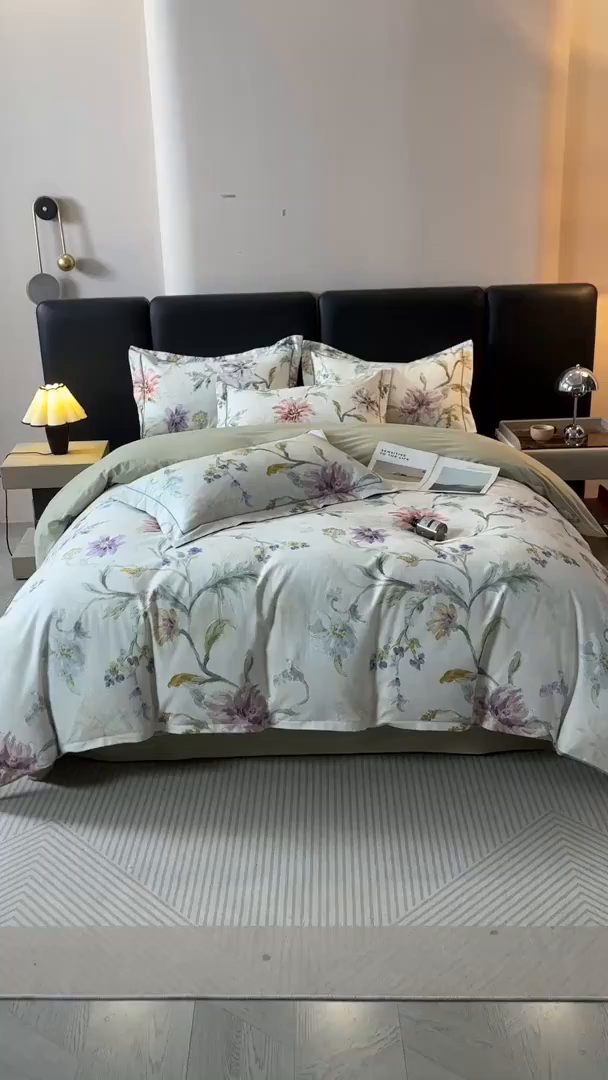 91家纺网 家纺一手货源 找家纺 帛美家纺 2025新款全棉加厚款数码印花磨毛四件套 花玉寻