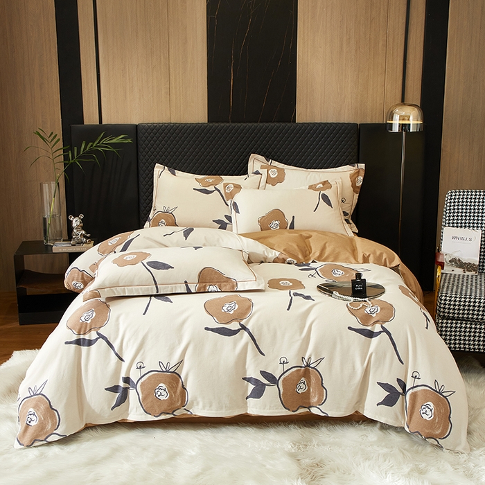 帛美家纺 2025新款全棉加厚款数码印花磨毛四件套 花至